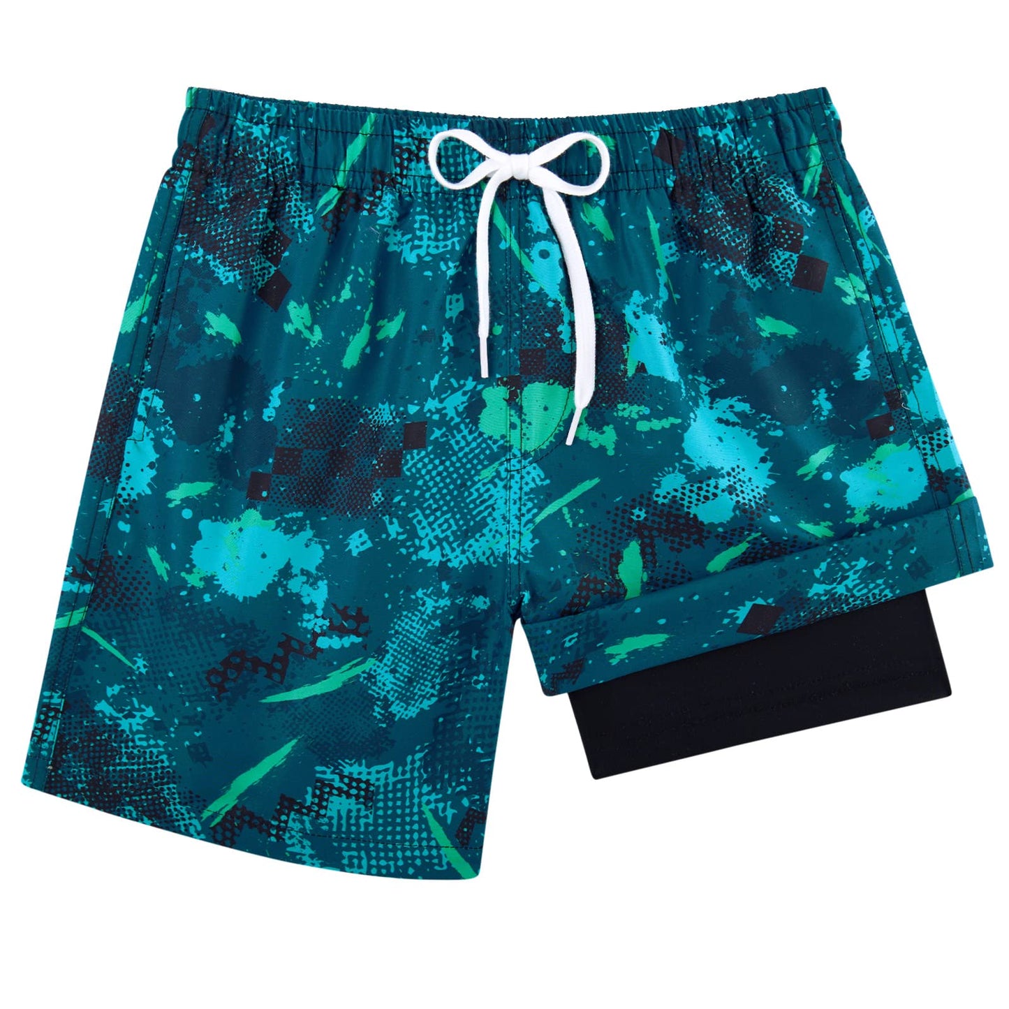 Young Boys 10-12 Waterproof Swim Trunks Kids Green Graffiti Printed Running Cycling Swim Board Shorts Big Boy Lightweight Bathing Suits with Inner Pockets Size 10 12 Compression Liner Swimsuit