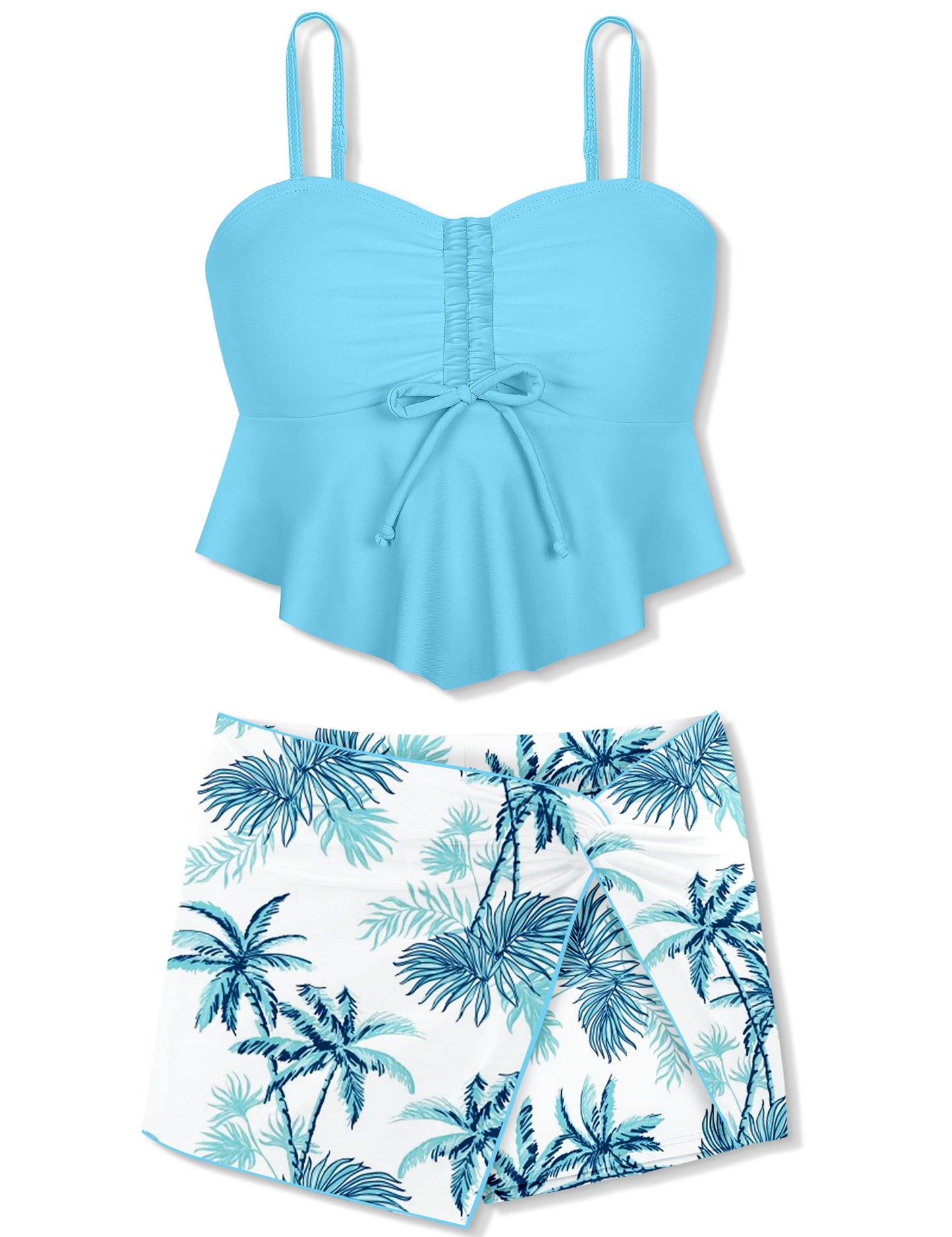 TyeSmo Tropical Tankini for Girls 12-14 - Blue Floral 2-Piece Swimwear