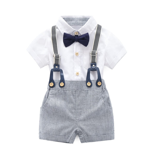 Boarnseorl Baby Boys Gentleman Outfits Shorts SetsInfant Shirt + Shorts + Bow Tie + Suspenders2-3Y