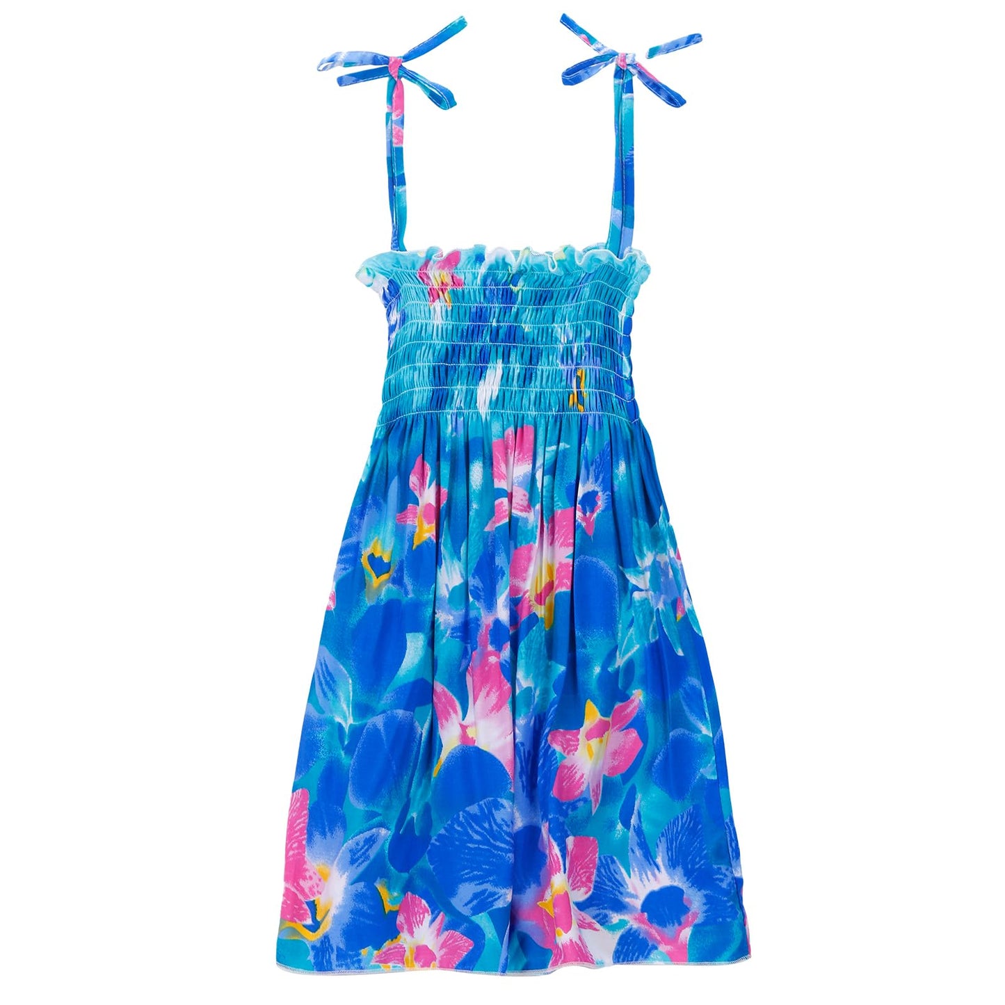 KAKU NANU Girls Summer Dresses Tween Kids Sleeveless Sundress Boho Smocked Tie Strap OutfitBlue(4-5 T)