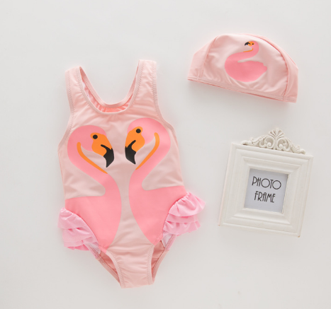 Summer New Black Swan Flamingo Kids Swimsuit