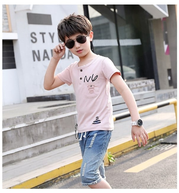 Summer Boys' T-Shirt and Denim Shorts Set (2pcs)