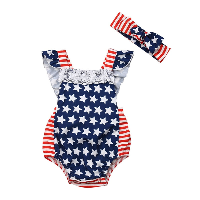 Summer Kids Independence Day Star Stripe Romper