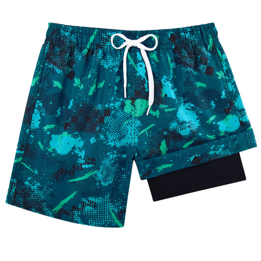 Young Boys 10-12 Waterproof Swim Trunks Kids Green Graffiti Printed Running Cycling Swim Board Shorts Big Boy Lightweight Bathing Suits with Inner Pockets Size 10 12 Compression Liner Swimsuit