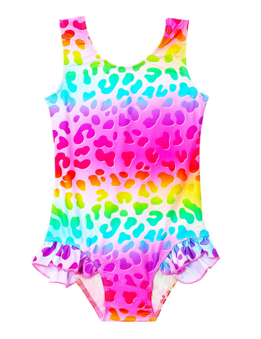 Girls Bathing Suit Size 6-7 Years Old Colorful Leopard Summer Beach Swimsuit for Kids