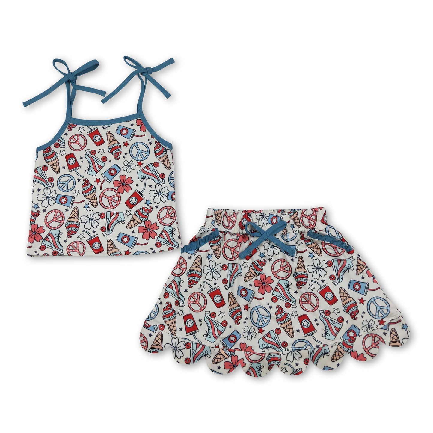Girls' Floral Ice Cream Top & Skirt Set