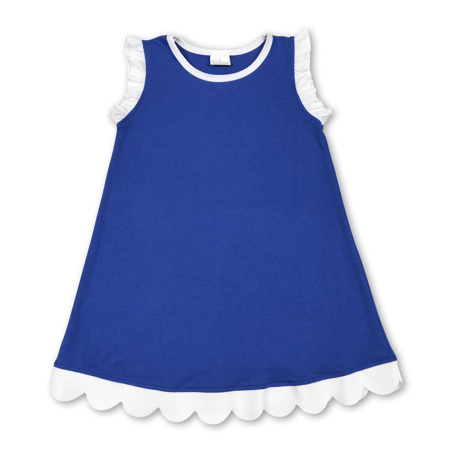 Girls' White Scallop Ruffle Sleeveless Dress