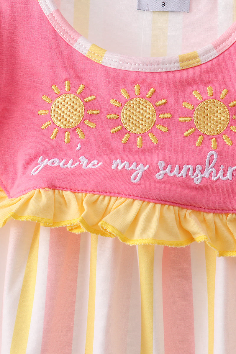 Girls' You're My Sunshine Embroidery Stripe Dress