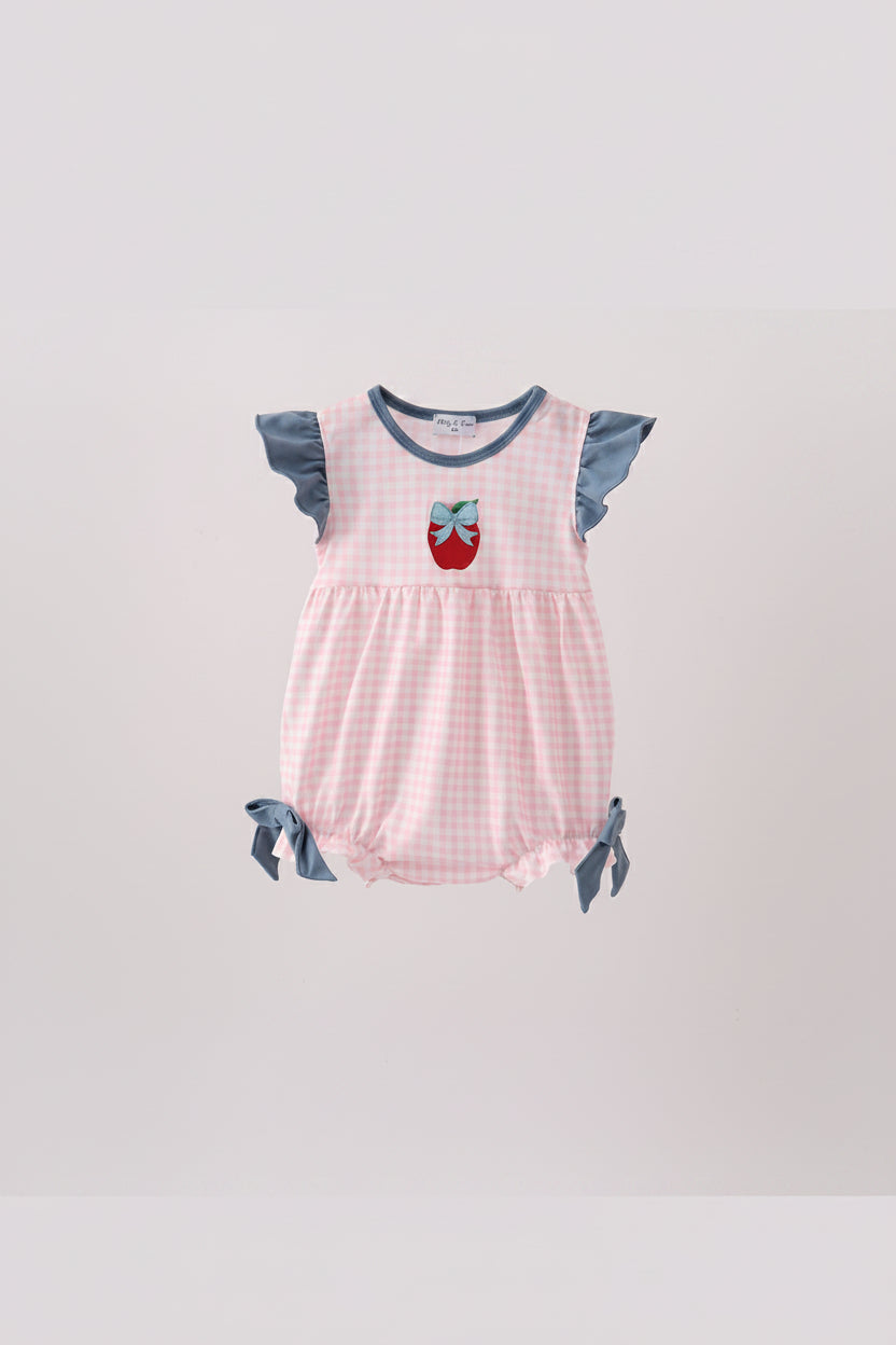 Pink Apple Plaid Embroidered Bubble