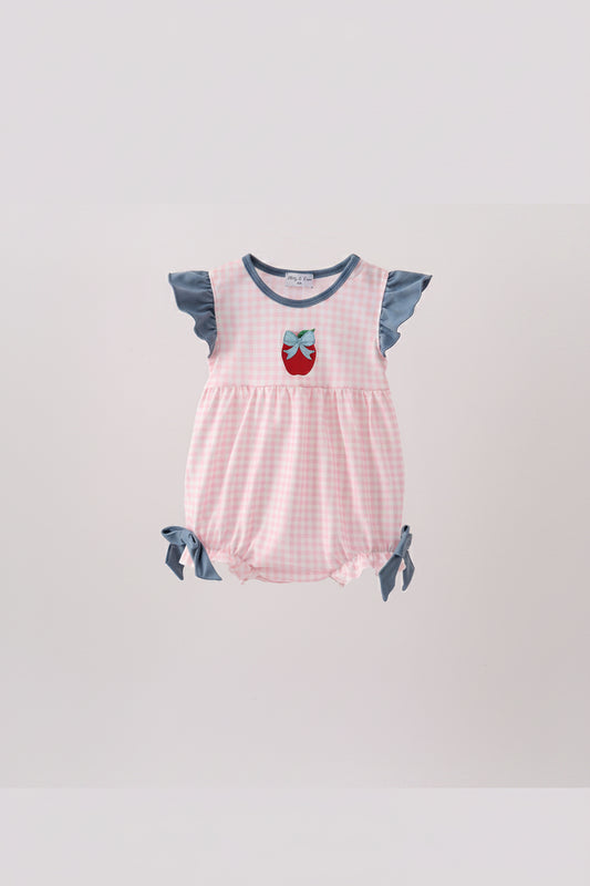Pink Apple Plaid Embroidered Bubble