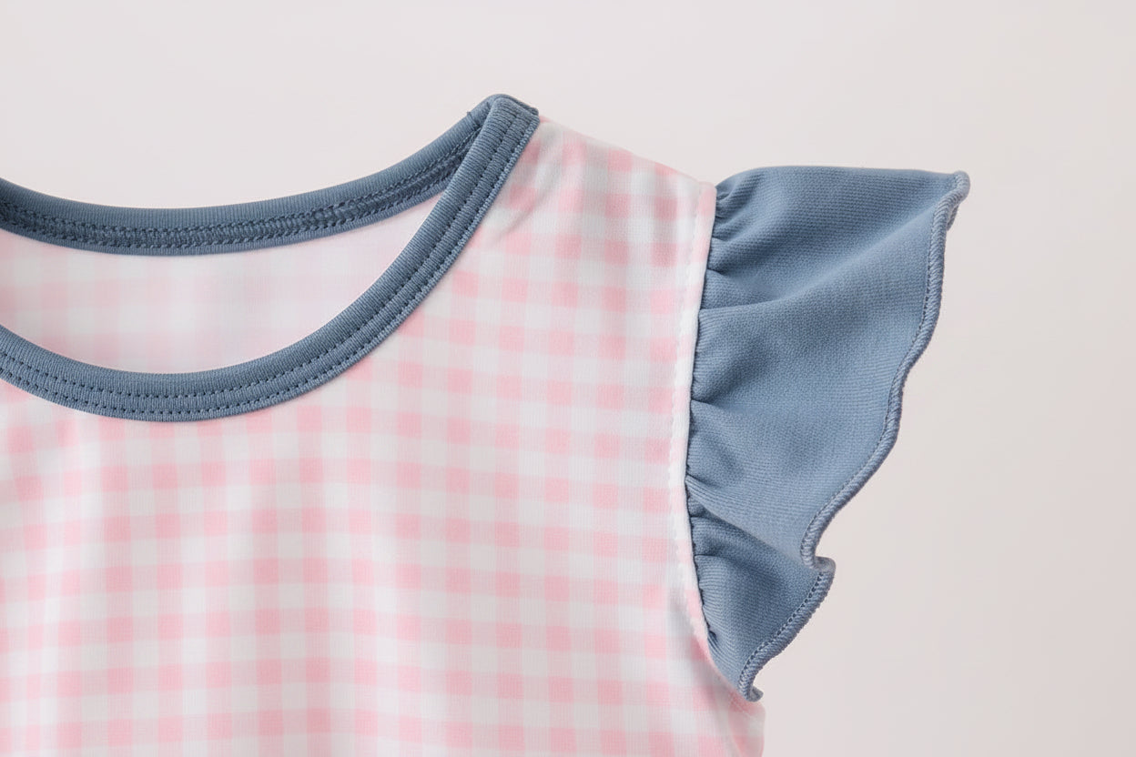 Pink Apple Plaid Embroidered Bubble