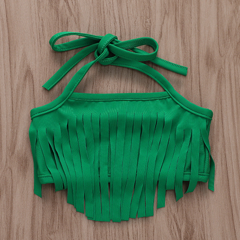 Pineapple Print Tassel Strap Swimsuit Set for Kids