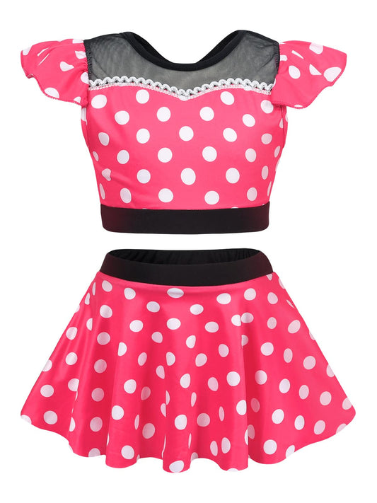 Jurebecia Minnie Swimsuit for Girls Polka Dots Bathing Suit Two Piece Bikini Set Kids Princess Costume Swimsuit Dress up Beach Pool Party Swimming Wear Size 6-7 Years