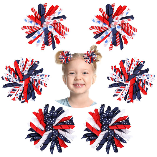 Patriotic Spiral Bow Hair Clips | 4th of July Hair Accessories (6-Pack)