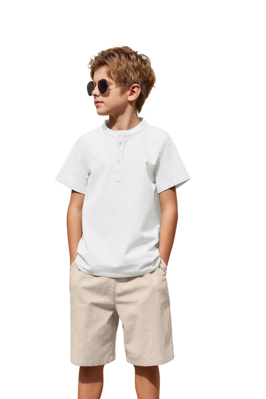 Arshiner Boys 2-Piece Shorts Set | Henley Shirt & Linen Shorts