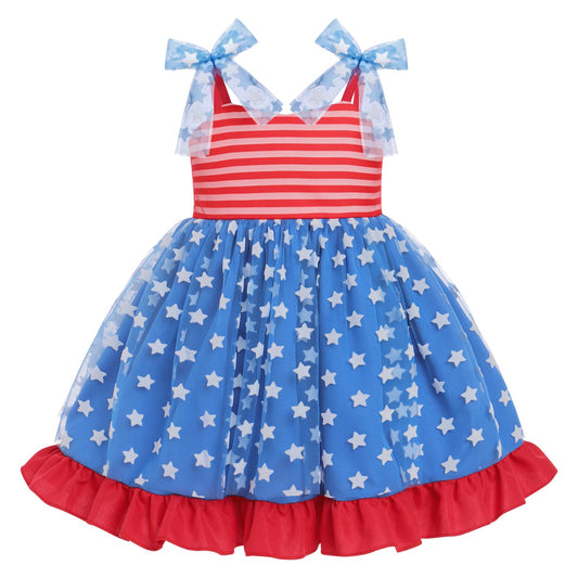 4th of July Baby Girl Patriotic Tutu Dress | Spaghetti Strap Ruffle Gown (2-3T)