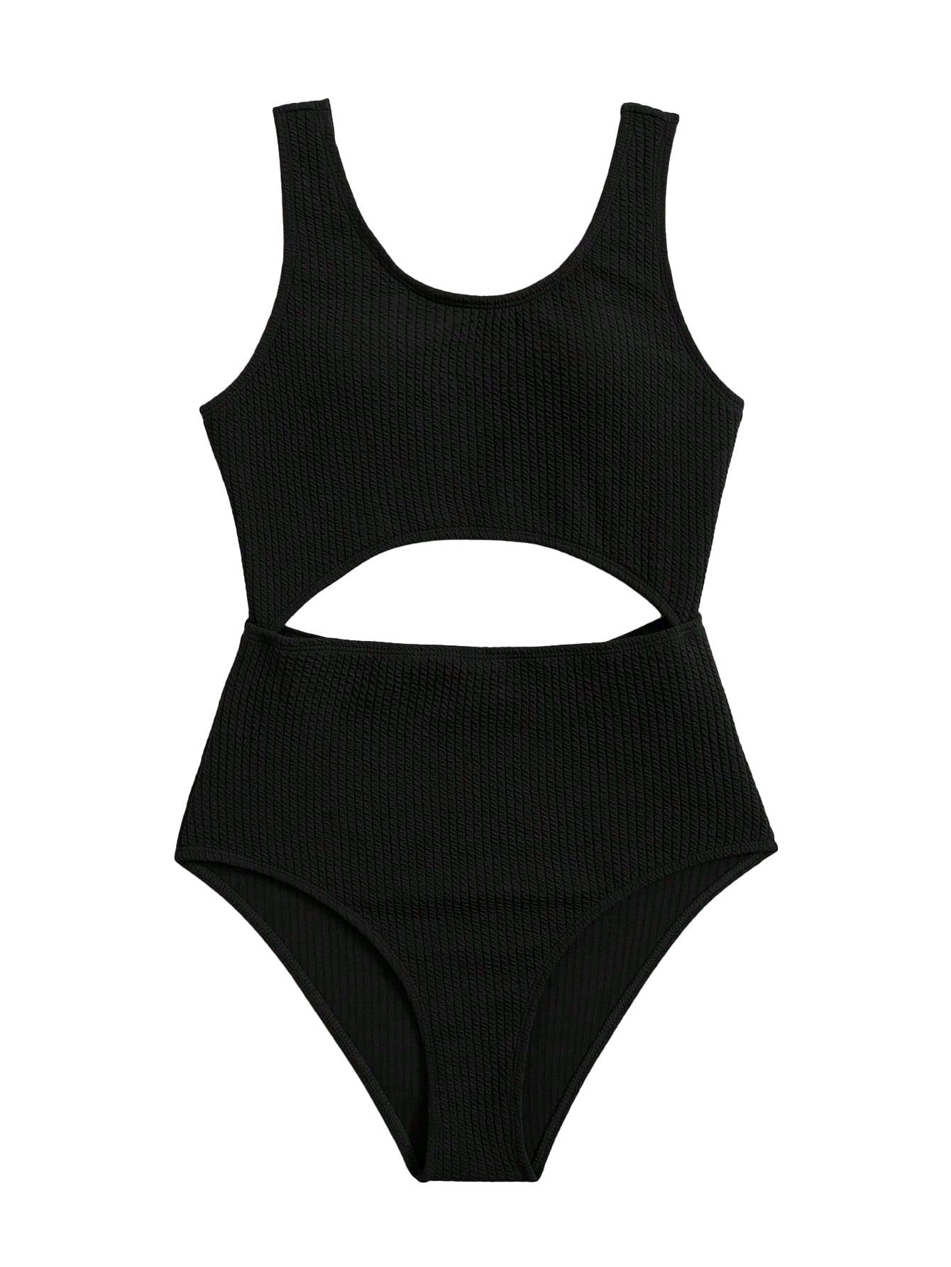 Milumia Girls One Piece Cut Out Rib Knit Swimsuit Textured Bikini Swimsuit Solid Black 10-11Y