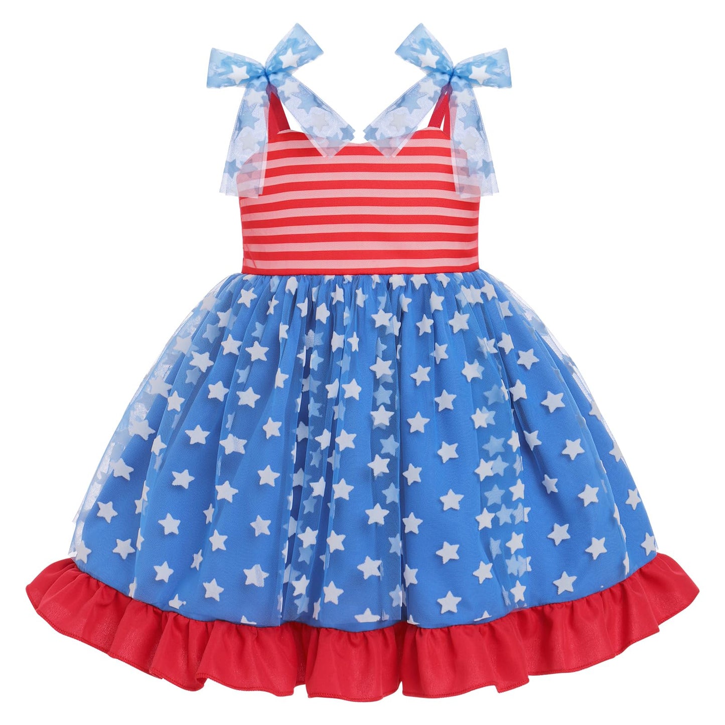 4th of July Baby Girl Patriotic Tutu Dress | Spaghetti Strap Ruffle Gown (2-3T)