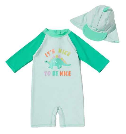 Best for All Baby Boys Kids Swimsuit Toddlers One Piece Zipper Bathing Suit Swimwear with Hat Rash Guard Surfing Suit (as1 Age 6_Months 9_Months Stegosaurus)